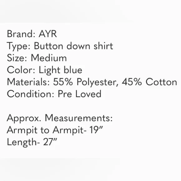 AYR Light Sky Blue Button Down Shirt Size Medium - Picture 7 of 7